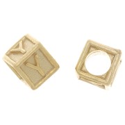 5mm 925 Sterling Silver Alphabet cube Bead with big hole - Y - Fine Gold Plated x1