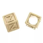 5mm 925 Sterling Silver Alphabet cube Bead with big hole - Z - Fine Gold Plated x1