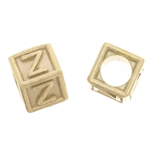 5mm 925 Sterling Silver Alphabet cube Bead with big hole - Z - Fine Gold Plated x1