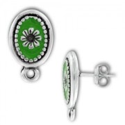 Earstuds 21mm Old silver tone/Green x2|raw }}
