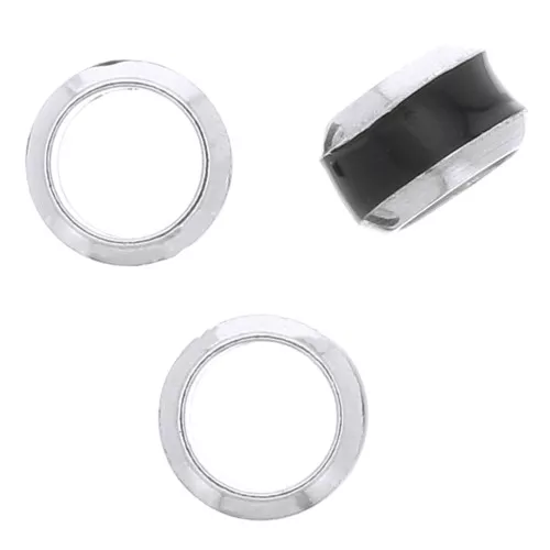 6x3.8mm 925 St. Silver large hole Round bead with coloured edging - Black x1