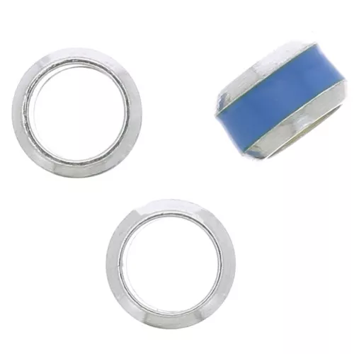 6x3.8mm 925 St. Silver large hole Round bead with coloured edging - Blue x1