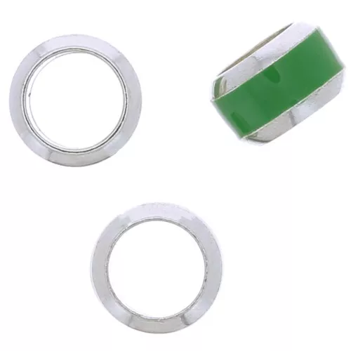 6x3.8mm 925 St. Silver large hole Round bead with coloured edging - Green x1