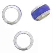6x3.8mm 925 St. Silver large hole Round bead with coloured edging - Dark blue x1