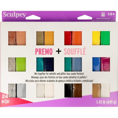 Assortment of 24 colours of Premo and Soufflé clay x1