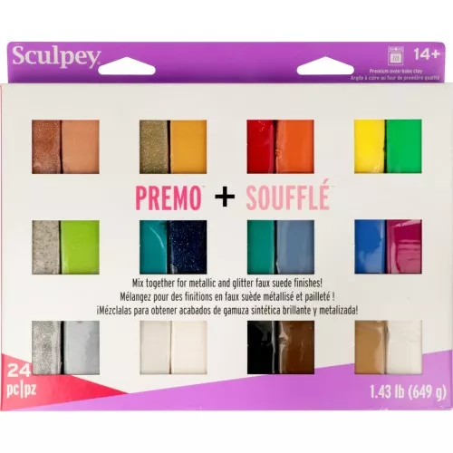 Assortment of 24 colours of Premo and Soufflé clay x1