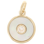 18.5x12mm Round mother-of-pearl pendant with zirconium oxide - 3 microns gold plated x1