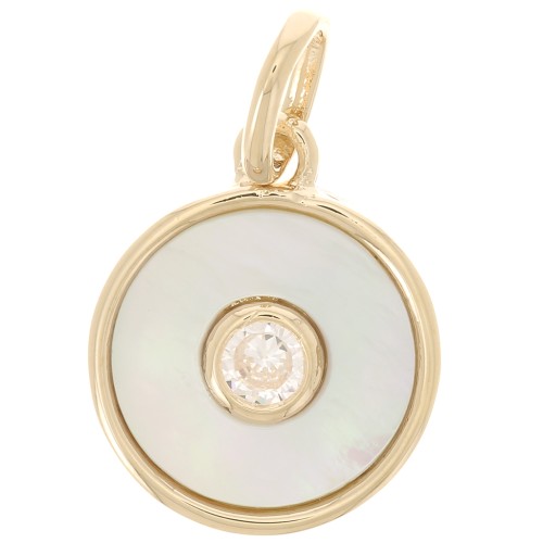 18.5x12mm Round mother-of-pearl pendant with zirconium oxide - 3 microns gold plated x1