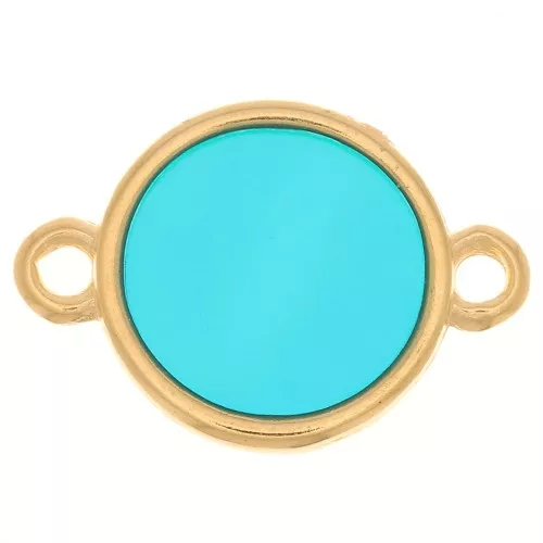 11mm Epoxy Resin Stained Glass connector - Fine Gold Plated -Turquoise x1