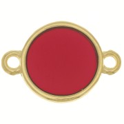 11mm Round Epoxy Resin Stained Glass connector - Fine Gold Plated - Red x1