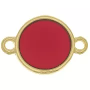11mm Round Epoxy Resin Stained Glass connector - Fine Gold Plated - Red x1