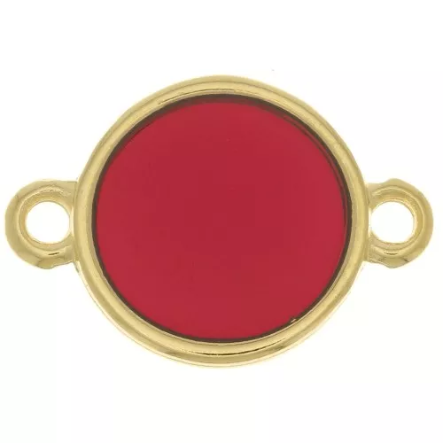 11mm Round Epoxy Resin Stained Glass connector - Fine Gold Plated - Red x1