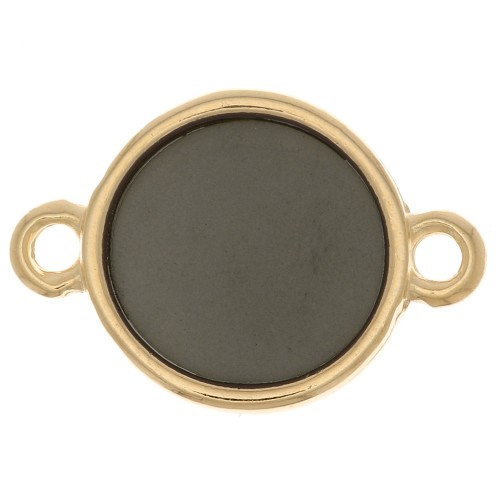 11mm Round Epoxy Resin Stained Glass connector - Fine Gold Plated - Blackx1