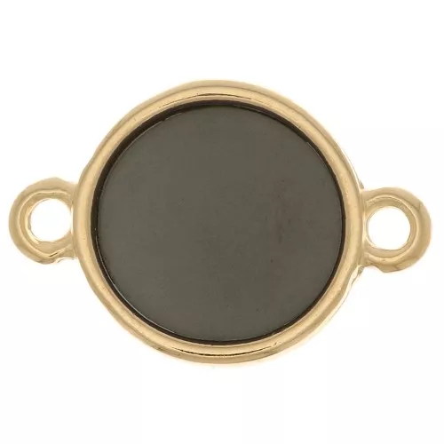 11mm Round Epoxy Resin Stained Glass connector - Fine Gold Plated - Blackx1
