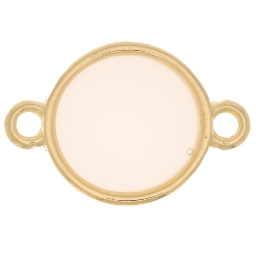 11mm Round Epoxy Resin Stained Glass connector - Fine Gold Plated -White x1