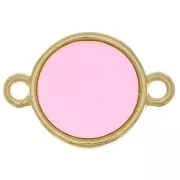 11mm Round Epoxy Resin Stained Glass connector - Fine Gold Plated - Pink x1