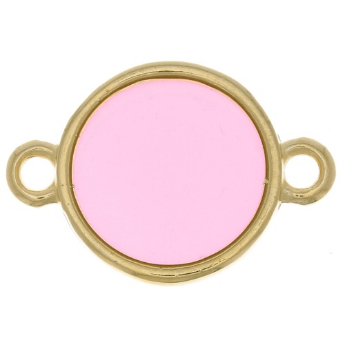 11mm Round Epoxy Resin Stained Glass connector - Fine Gold Plated - Pink x1