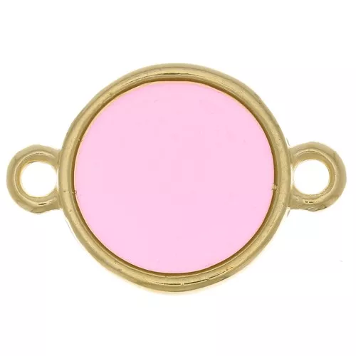 11mm Round Epoxy Resin Stained Glass connector - Fine Gold Plated - Pink x1