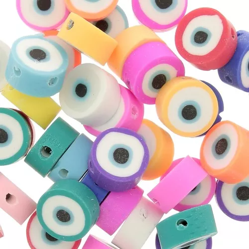 9mm Round beads assortment - lucky eye - polymer clay - Multicolored x50