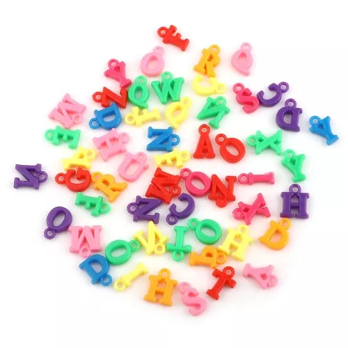 11mm Plastic Alphabet Charm Set - Multicolored x100