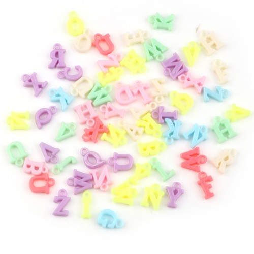 11mm Plastic Alphabet Charm Set - Pastel x100