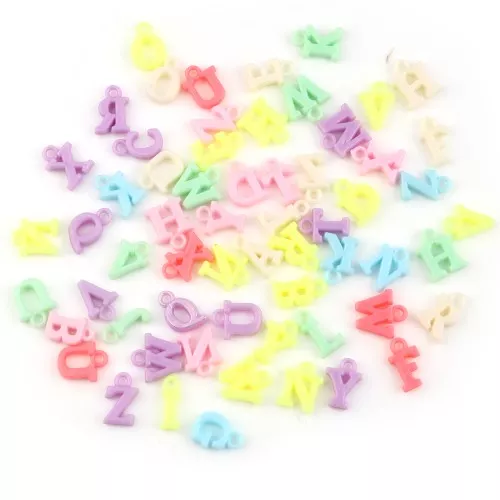 11mm Plastic Alphabet Charm Set - Pastel x100