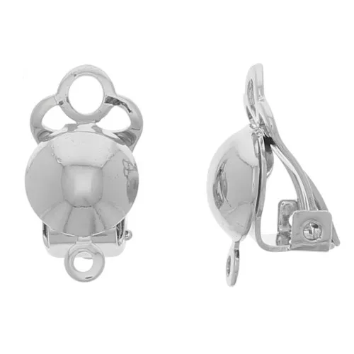 9x17mm Half-ball ear clips - for non-pierced ears - Rhodium Tone x2