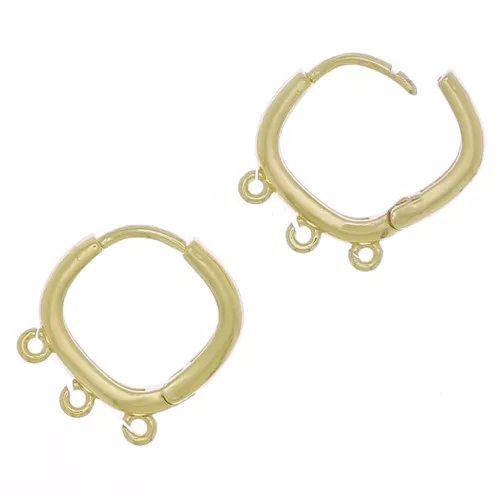 16mm Brass Rhombus Leverback earrings with 3 rings to decorate - Gold Tone x2