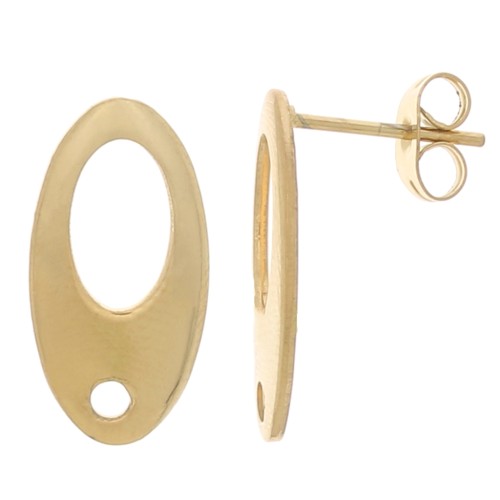 19x10mm Stainless Steel Hollow Oval EarStuds - Gold Tone x2