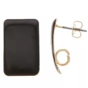 13x20mm Steel Epoxy Resin Rectangle Stud Earrings Gold Tone - Black x1