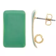 13x20mm Steel Epoxy Resin Rectangle Stud Earrings Gold Tone - Green x1