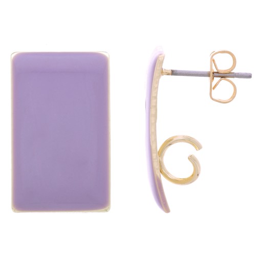 Rectangular Earstuds, 13x20 mm, Epoxy Resin - Gold-Plated Steel - Purple (2-Pack)