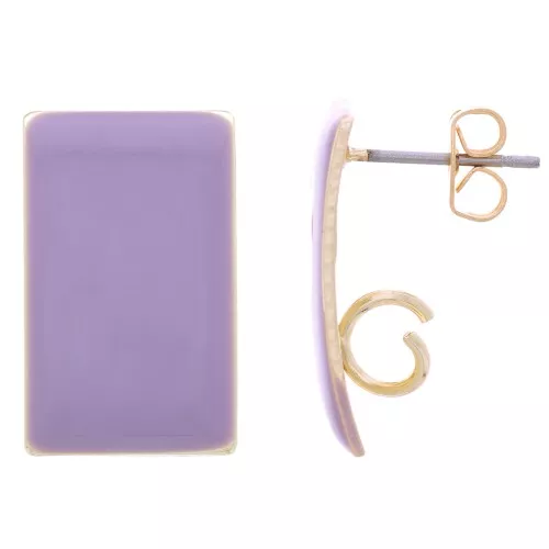 Rectangular Earstuds, 13x20 mm, Epoxy Resin - Gold-Plated Steel - Purple x2