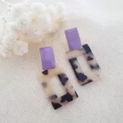 13x20mm Steel Epoxy Resin Rectangle Stud Earrings Gold Tone - Purple x1