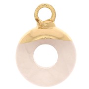 10mm gemstone imitation Donut-shaped round charm Rose Quartz - Gold Tone x1