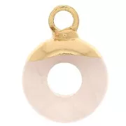 10mm gemstone imitation Donut-shaped round charm Rose Quartz - Gold Tone x1