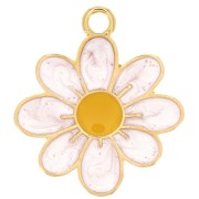 20mm Daisy flower pendant - epoxy resin - Gold plated - White x1