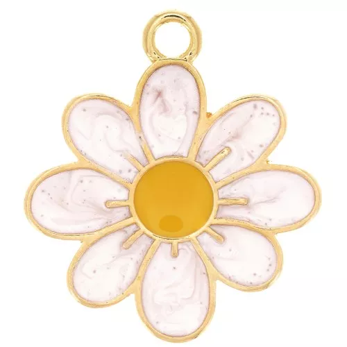 20mm Daisy flower pendant - epoxy resin - Gold plated - White x1