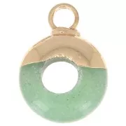 10mm gemstone imitation Donut-shaped round charm Aventurine - Gold Tone x1