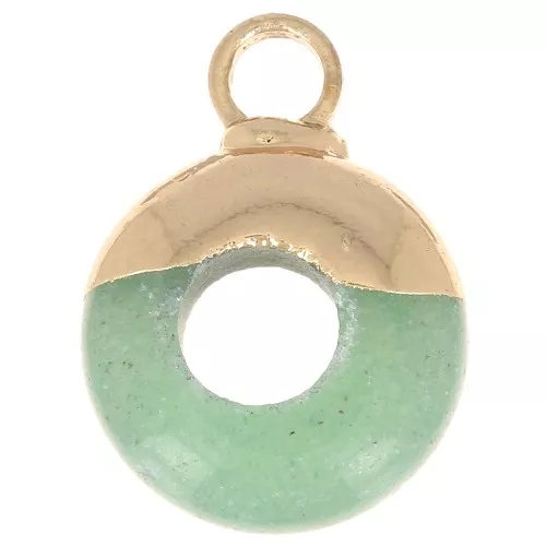 10mm gemstone imitation Donut-shaped round charm Aventurine - Gold Tone x1