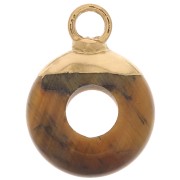 10mm gemstone imitation Donut-shaped round charm Tiger Eye - Gold Tone x1|raw }}