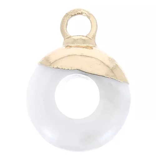 10mm gemstone imitation Donut-shaped round charm Howlite - Gold Tone x1