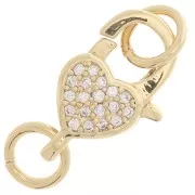 10x16mm Lobster Clasp with heart pattern and open rings with  zirconium oxide - Gold Tonex1