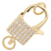 11x18mm Square Lobster Clasp and open rings with  zirconium oxide - Gold Tone x1