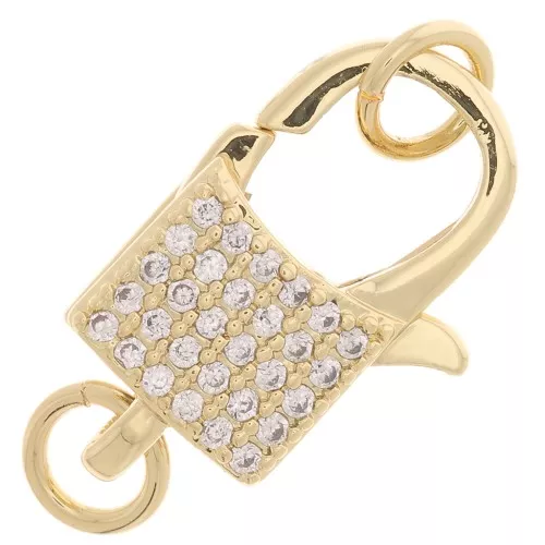 11x18mm Square Lobster Clasp and open rings with zirconium oxide - Gold Tone x1