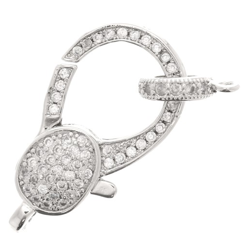 14x25mm Lobster Clasp and Tag with zirconium oxide - Rhodium Tone x1