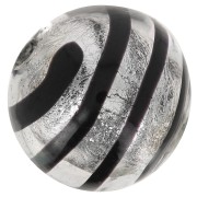 Stripped Silver foil round Murano 6mm Black x1