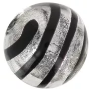 Stripped Silver foil round Murano 6mm Black x1
