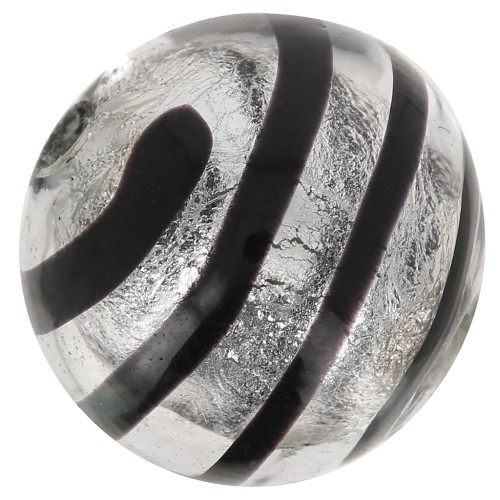 Stripped Silver foil round Murano 6mm Black x1