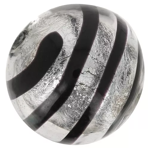 Stripped Silver foil round Murano 6mm Black x1